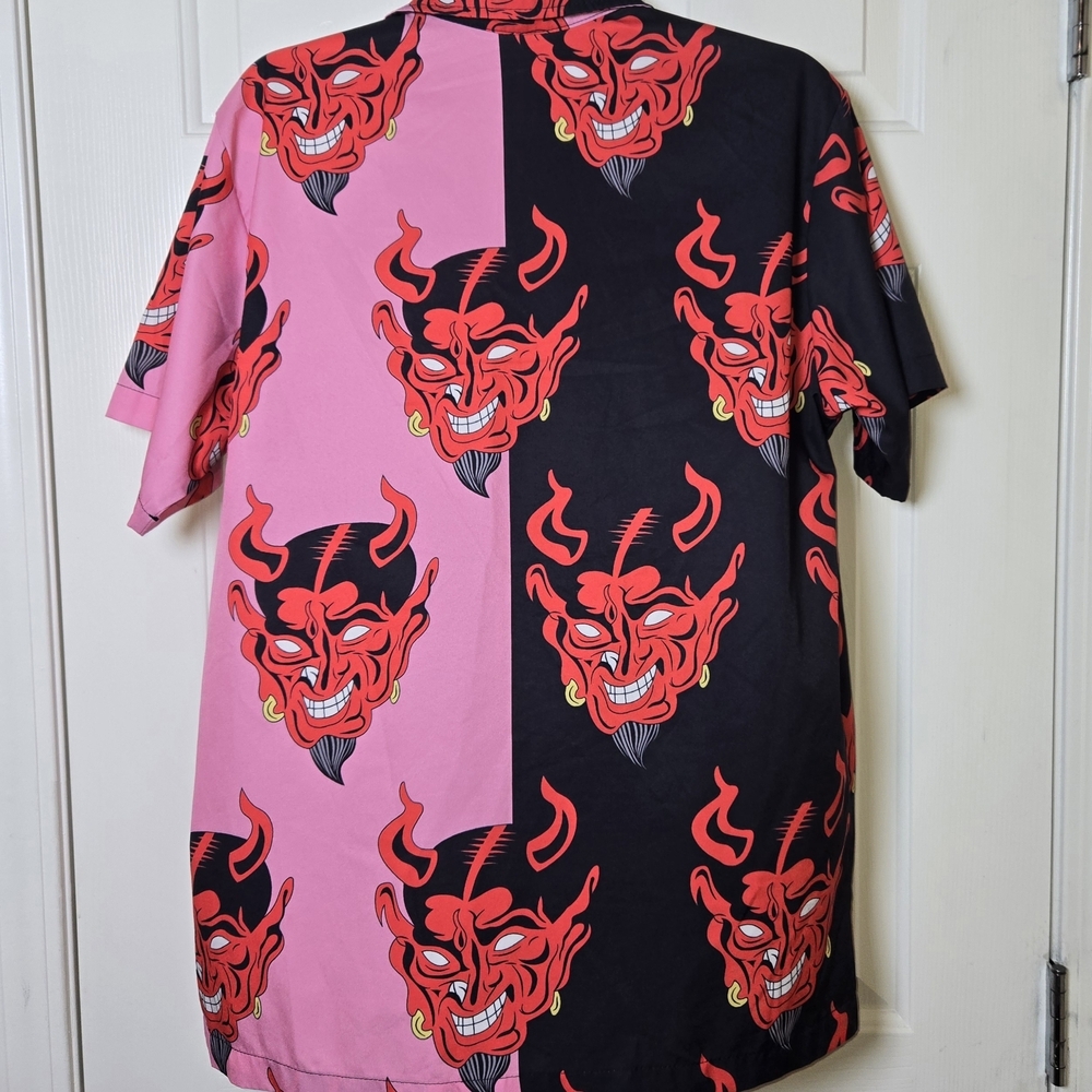 LG Devil Button Down Shirt Casual OR DRESSY BOLD HARAJUKU STREETWEAR ROCKABILLY - Picture 10 of 17
